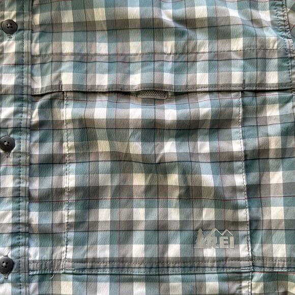 Rei Co-Op Sahara Plaid Short Sleeve Button Front Shirt Grey Blue Size Large - Picture 2 of 5